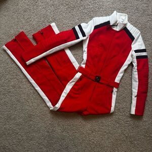 Bogner Talisha Cat Padded Belted Ski Suit Red Navy Blue White US 6 Long
